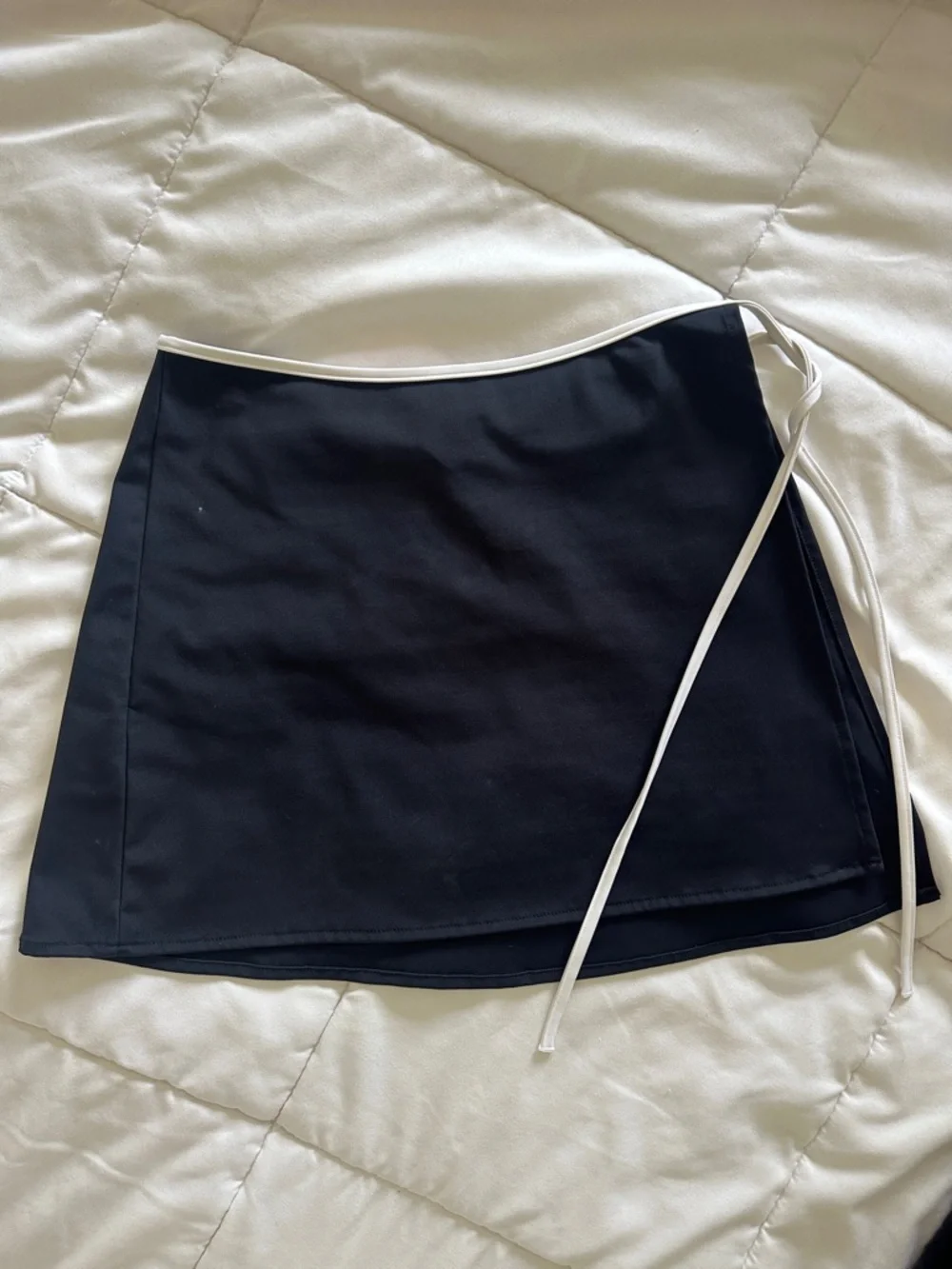 Black Mini Skirt with White Trim and Side Tie